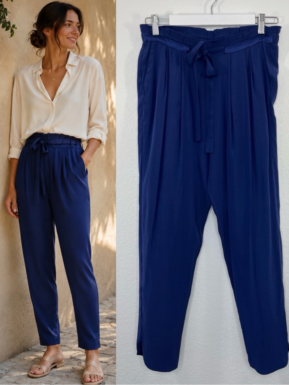 Ramy Brook Silk Paper bag Pant Navy size S/P